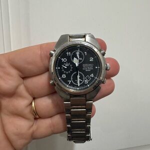 Seiko Black Dial Stainless Steel Watch